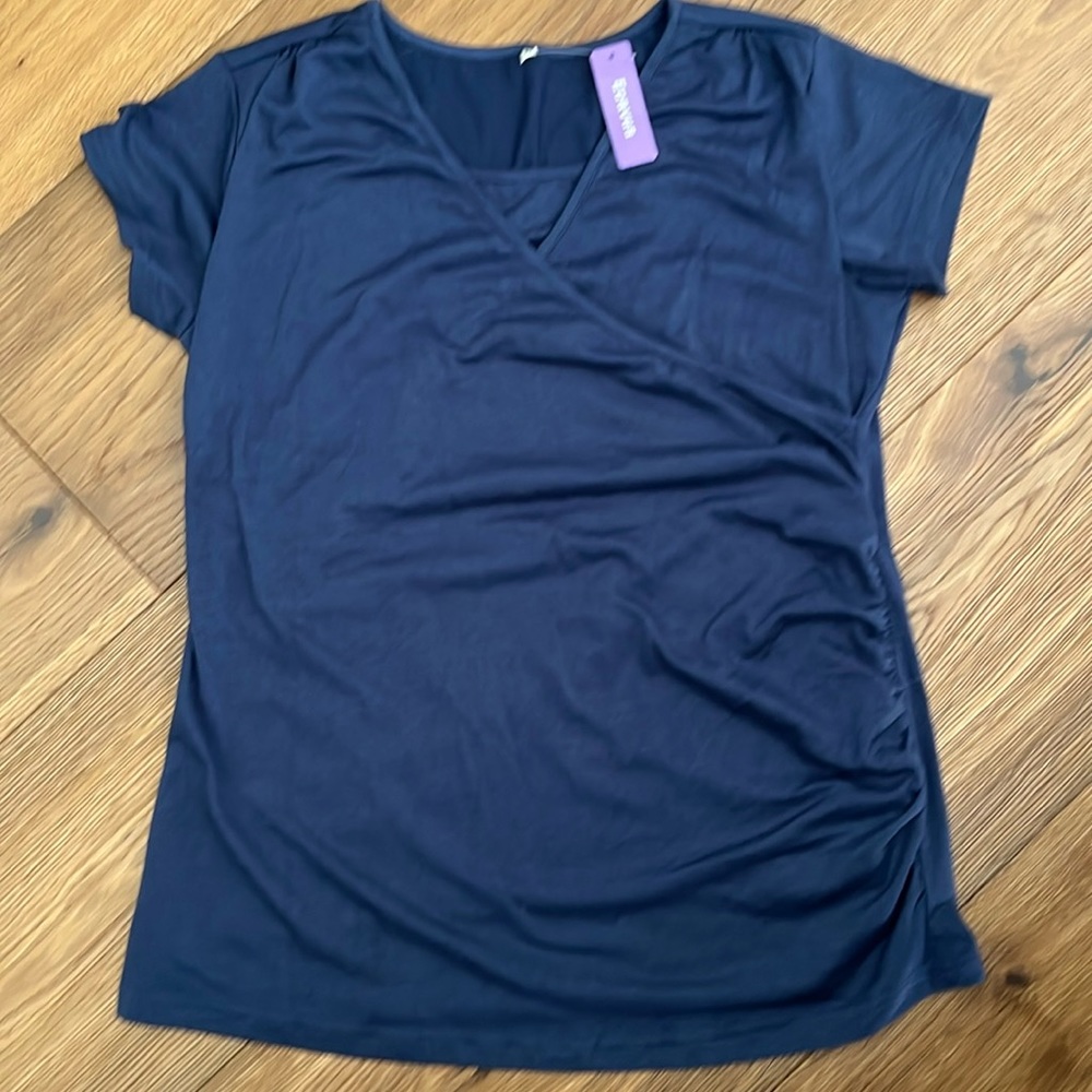 NWT 2 Ecavus Maternity Nursing Tees - L - Navy Blue & White with Black Stripes
